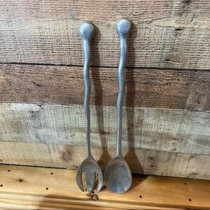 Set Of Metal Spoon Fork Wall Hanging Silver Retro